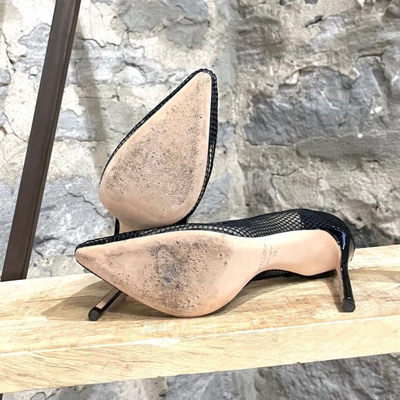 Jimmy Choo Black Patent Romy Mesh 100 Pumps - Picture 8 of 11